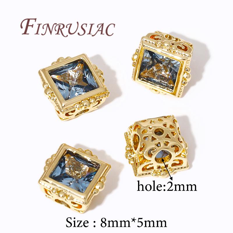 18K Gold Plated Square Spacer Bead,Brass with Zircon Beads,Metal Loose Beads,Separators For Bead,DIY Jewelry Making Supplies