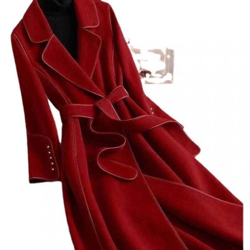 2026 Womens Mid-Length Wool Blend Coat V-Neck Slim Fit Casual Commute Outerwear