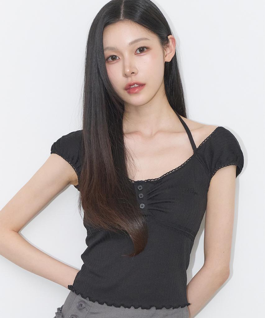 ILLIGO Button Halter Sleeveless Black