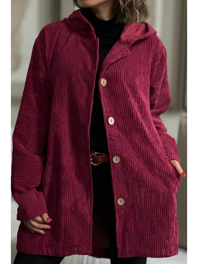 Jachetă Casual din Catifea Cord, Largă, cu Glugă, de Toamnă/Iarnă pentru Femei Europene și Americane 2025