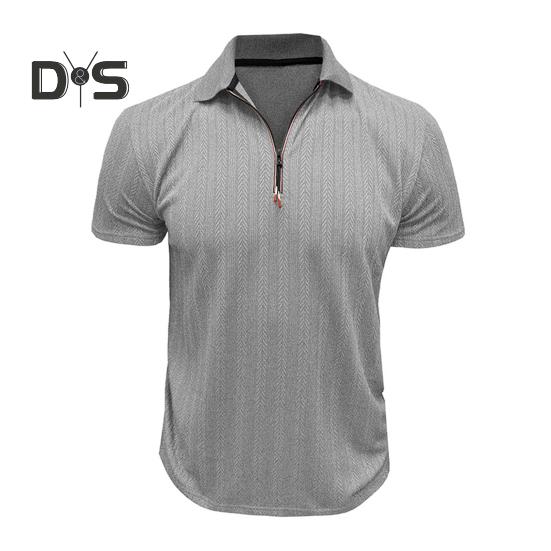 Pánská letní košile tenký krátký rukáv klopa na zip Top žakárový pulovr volná košile pro dojíždění, cestování v přírodě