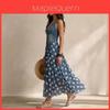 Rochie lungă din poliester cu model cu buline cusute, pentru călătorii de vară