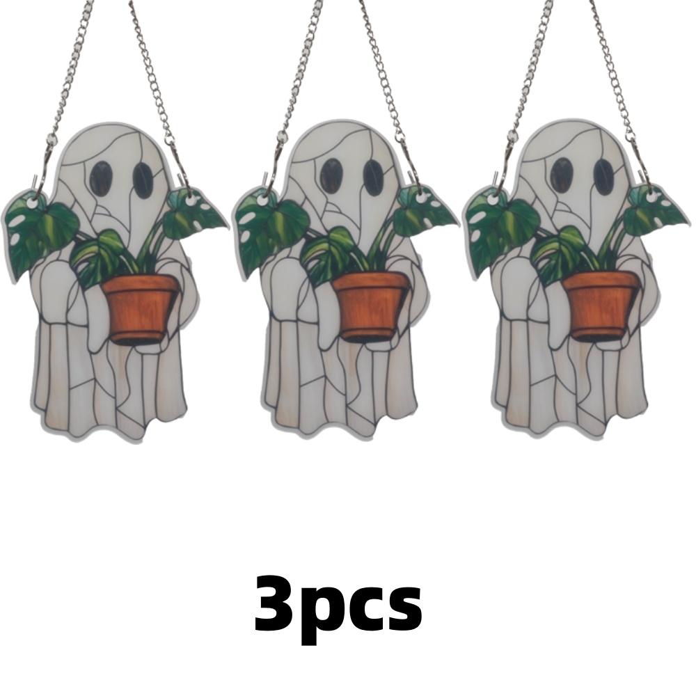 1-3pc Sun Catcher Colorful Halloween Cute Little Ghost Plant Window Decoration For Garden Living Room Wall Horror Home Decorate