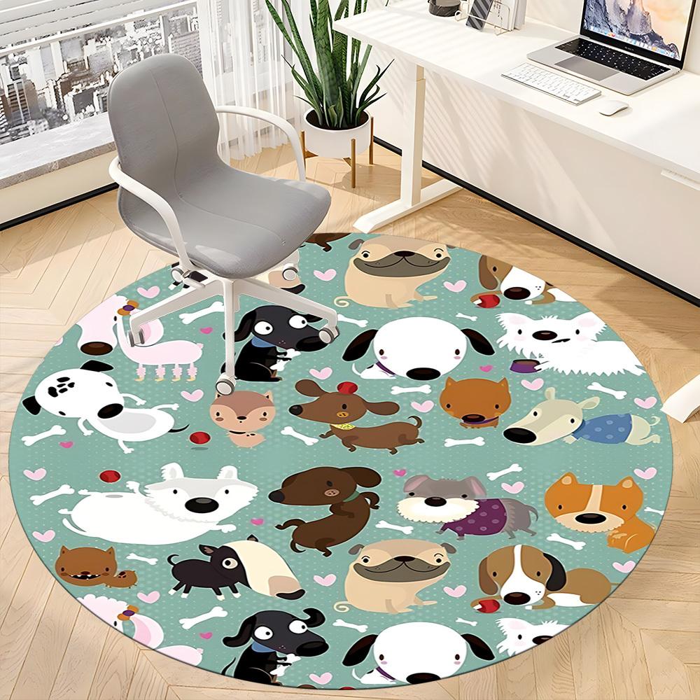 1pc Dogs Hearts Office Round Area Rug, Under Office Chairs Bedroom Living Room Home Decor, Room Deco