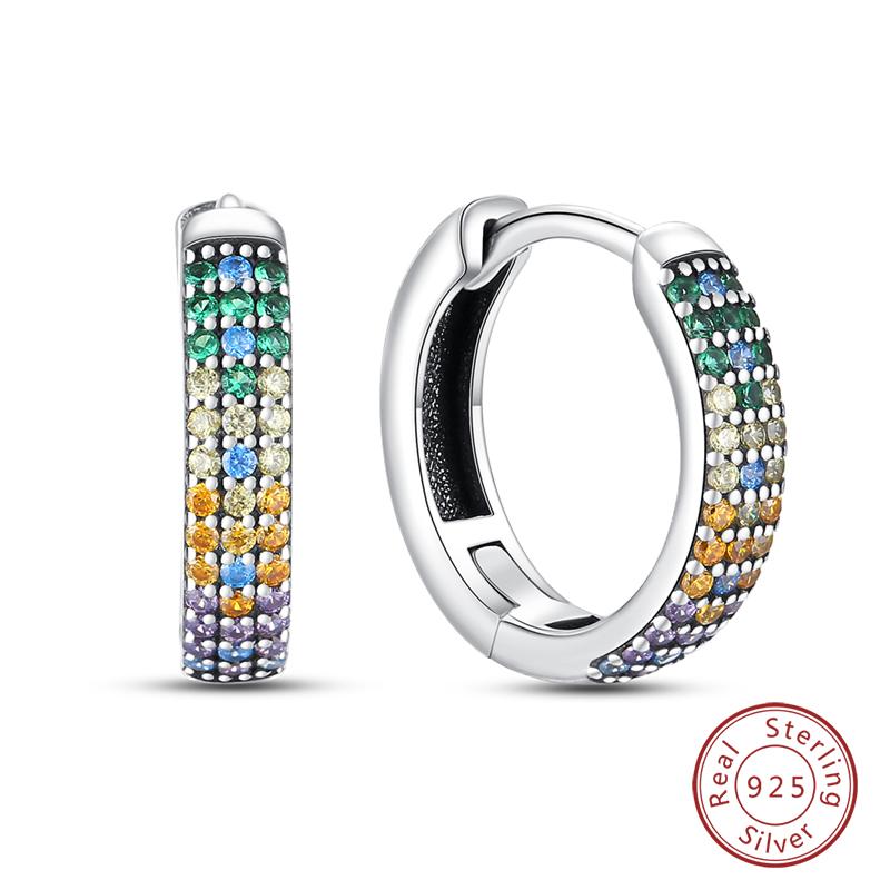 Original 925 Sterling Silver Inlaid Sparkling Zircon Rainbow Earrings For Women Fashion Birthday Party Jewelry Gifts