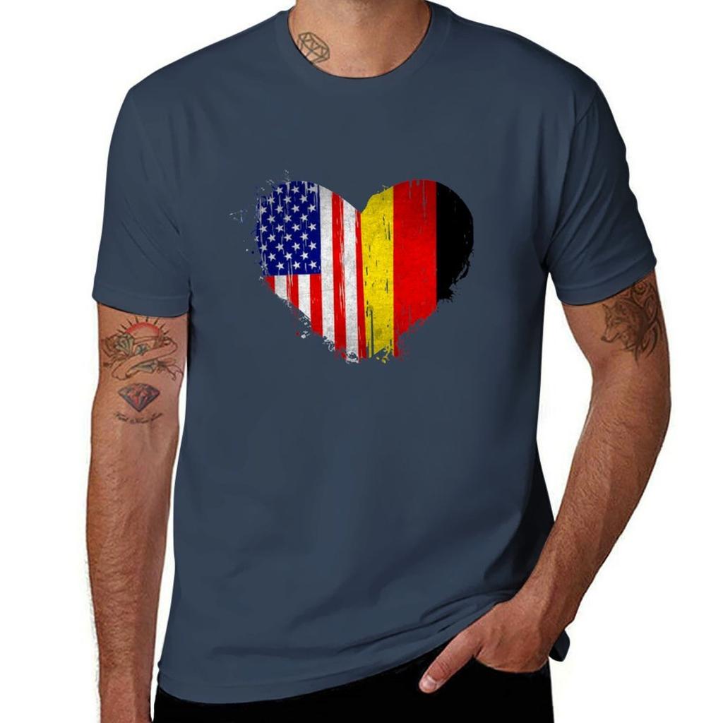 USA GerUnisexy Heart  Dual Citizenship Vintage Retro Design TShirt Dry Fit Running Short Sleeve Top