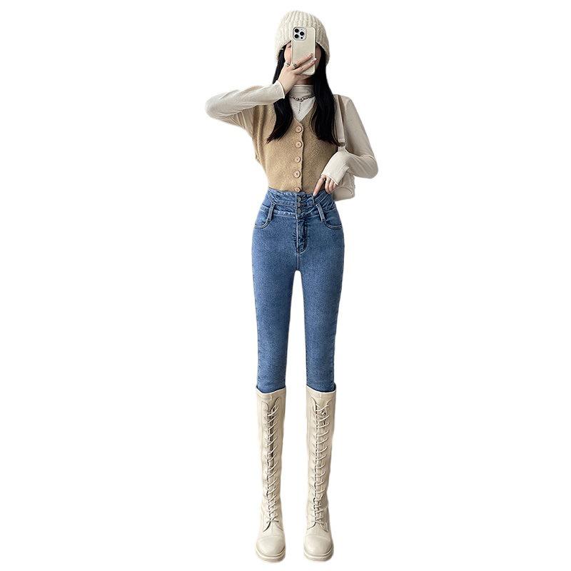 Plus Velvet High Waist Skinny Jeans for Women - Slimming, Thickened Pencil Pants