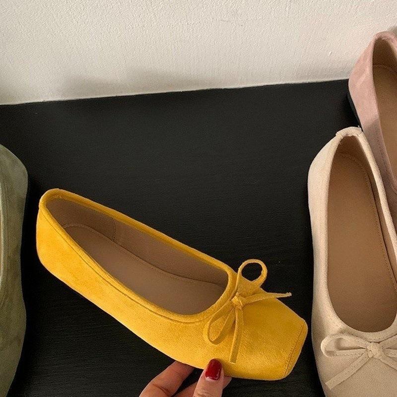 Retro Solid Color Single Shoes Autumn New Light Mouth Bow Grandma Shoes Inner Height Increase One Pedal