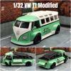 1/32 Scale T1 Minibus Samba JDP Modified Toy Car for Children Diecast Miniature Model Sound & Light Collection Gift Boys