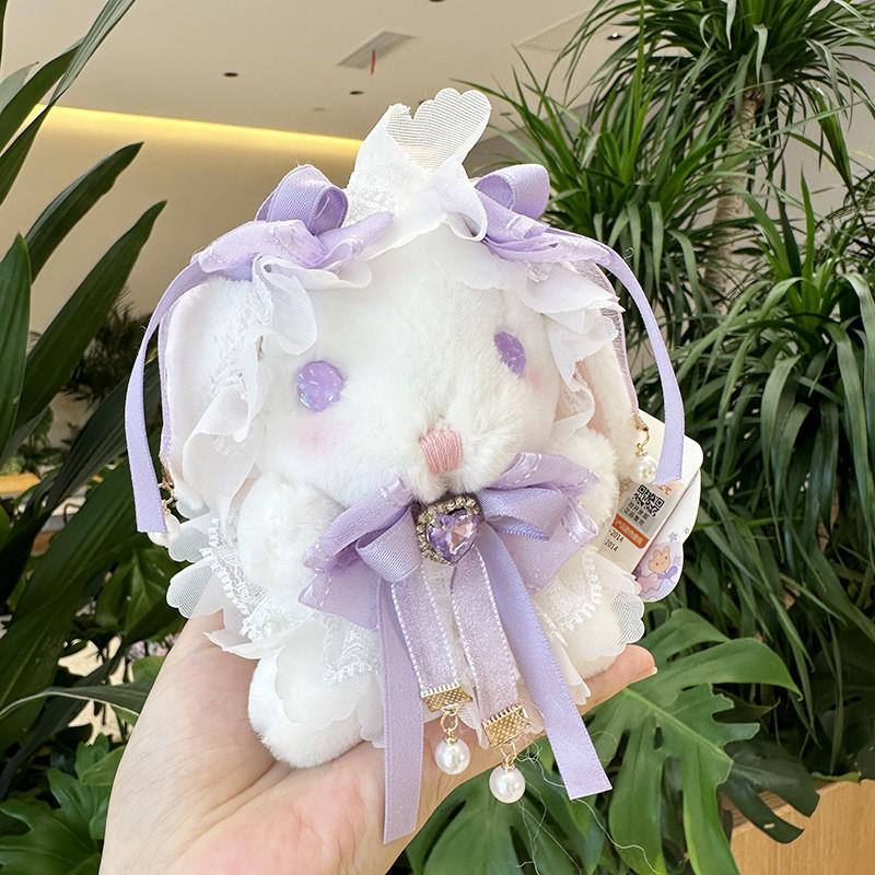 Cute Lolita Rabbit Pendant Plush Toy Soft Short Plush Doll Girl Gift Decor 14cm