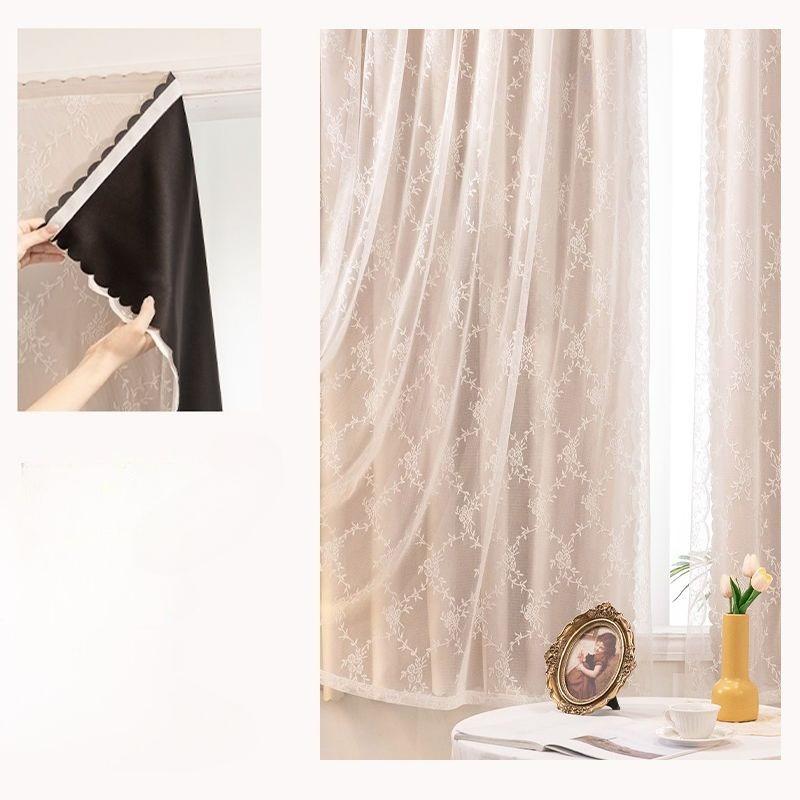 2026 Velcro Jacquard Sheer Curtain, Blackout Curtain,Punch Free Sun Protection Lace Window Voile Curtain, Light Filtering Bay Window Drape