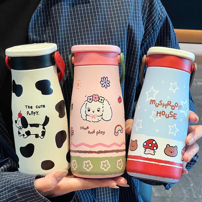 Letter Dog Cartoon Pattern Insulated Mug Portable Cup For Students And Commuters