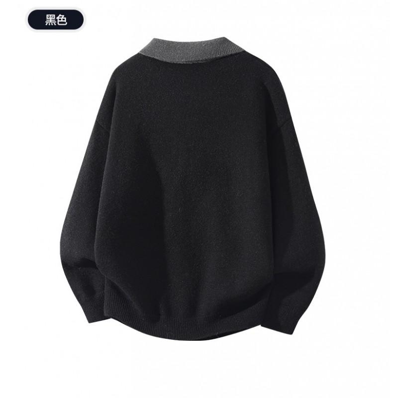 Mens Contrast Color Collar Knit Sweater High Quality Casual Long Sleeve Pullover Young Adults