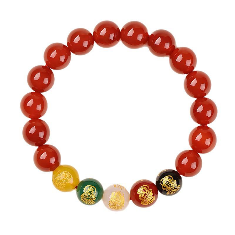 Natural Five-Color Agate God of Wealth Bracelet – Unisex Jewelry