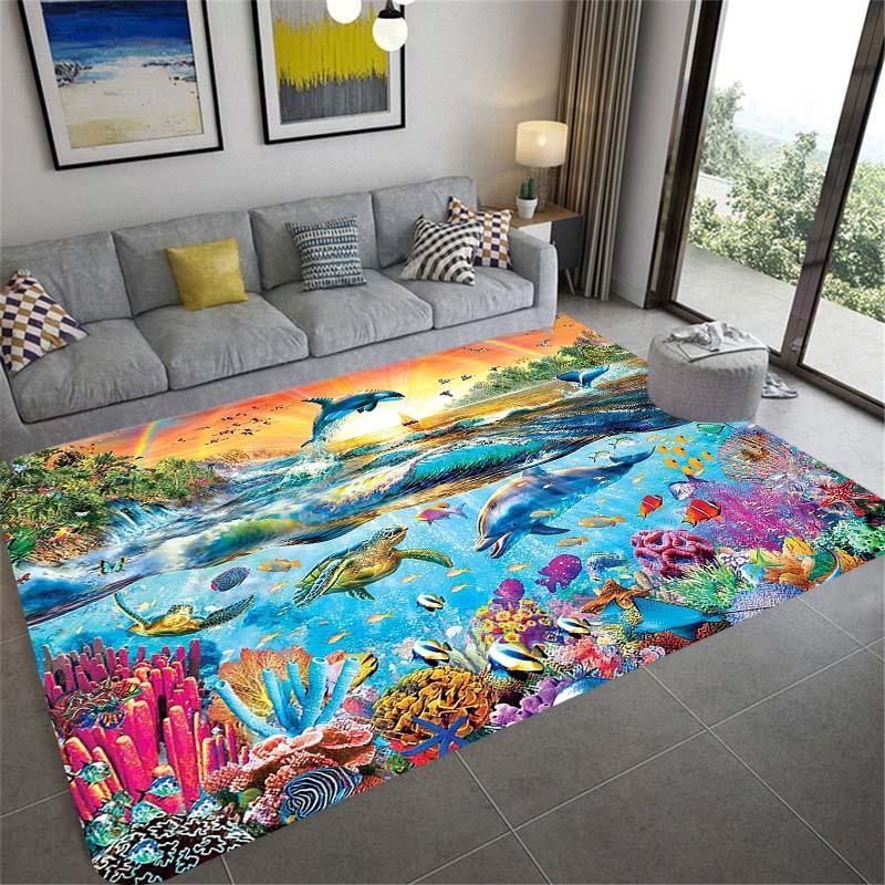 Beautiful Universe Purple Sky Zodiac Rug Living Room Bedroom Large Rug Aesthetic Floor Mat Ocean Dolphin Galaxy Whale Rug