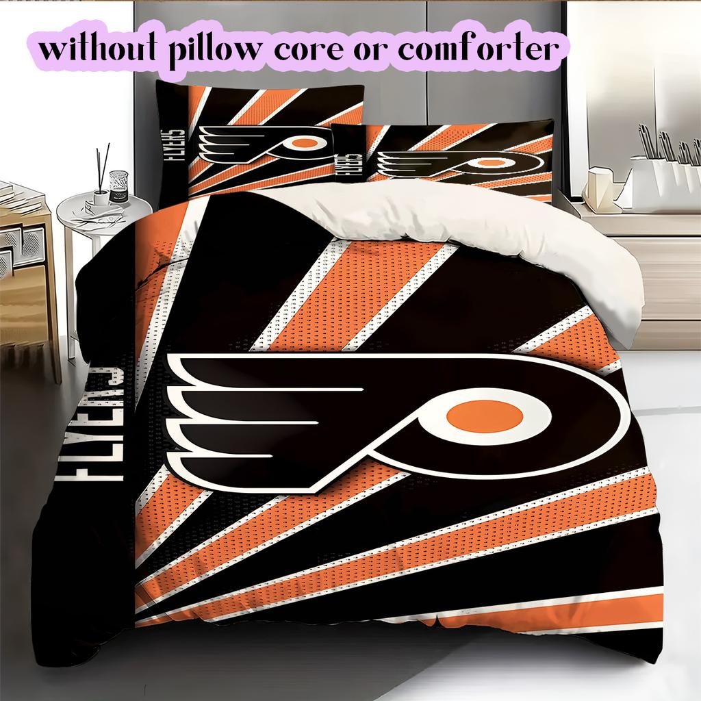 Ice Hockey Logo Pattern Bedding Quilt Set Quilt Cover Pillowcase Home Decoration Birthday Gift (1*duvet cover+ 2*pillowcase, without core)