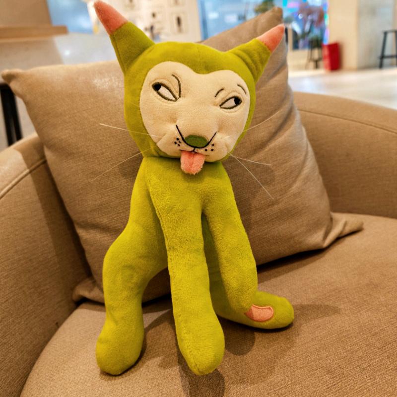 Lustige grüne Katze Plüschtier mit beweglichem Skelett, 2 Größen, Zunge herausstreckendes Kätzchen Plüschtier Schlüsselanhänger für Tasche Auto Anhänger Geschenke. 15cm