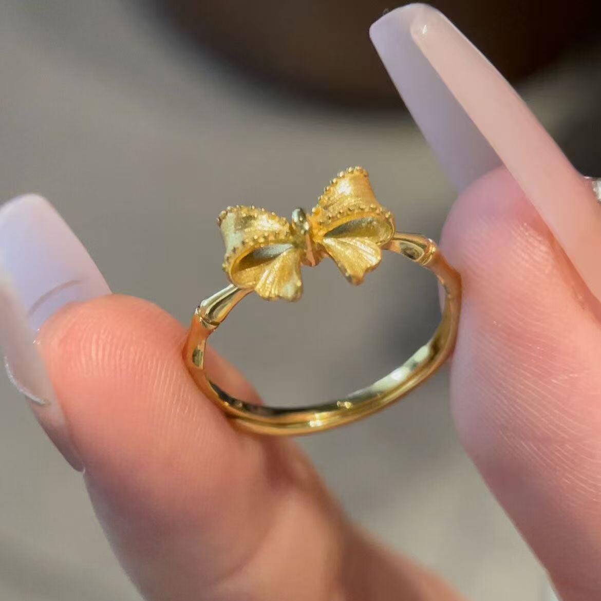 Stylish Gold Bow Bamboo Ring - Sweet Princess Style