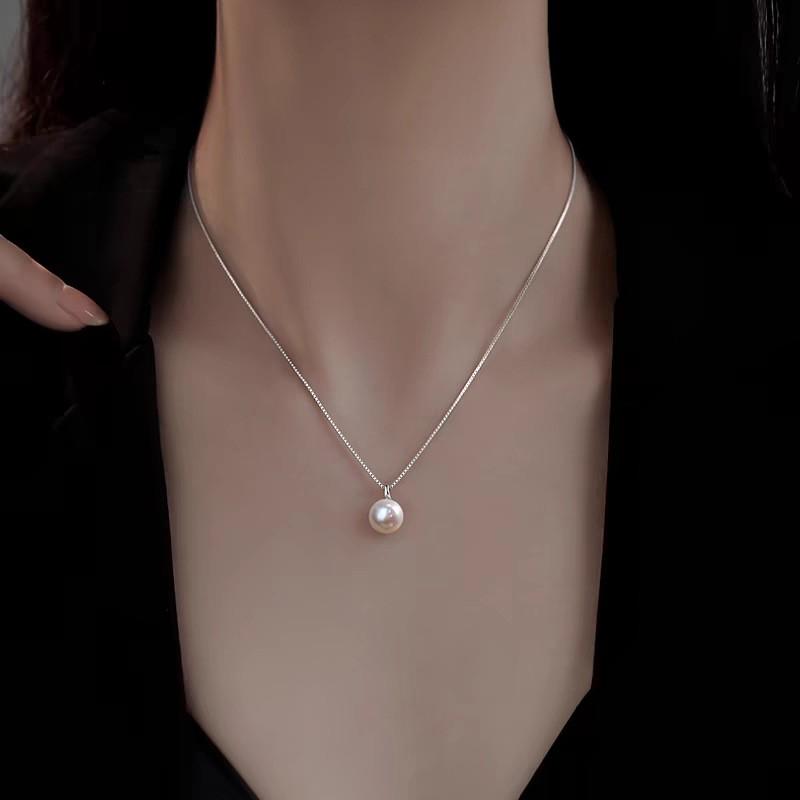 Minimalist Freshwater Pearl Pendant Necklace Women Elegant Chain 6mm/8mm/10mm Round Lightweight Daily Wear