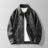Mens Slim Fit Faux Leather Jacket Casual Outerwear With Lapel Collar Side Pockets