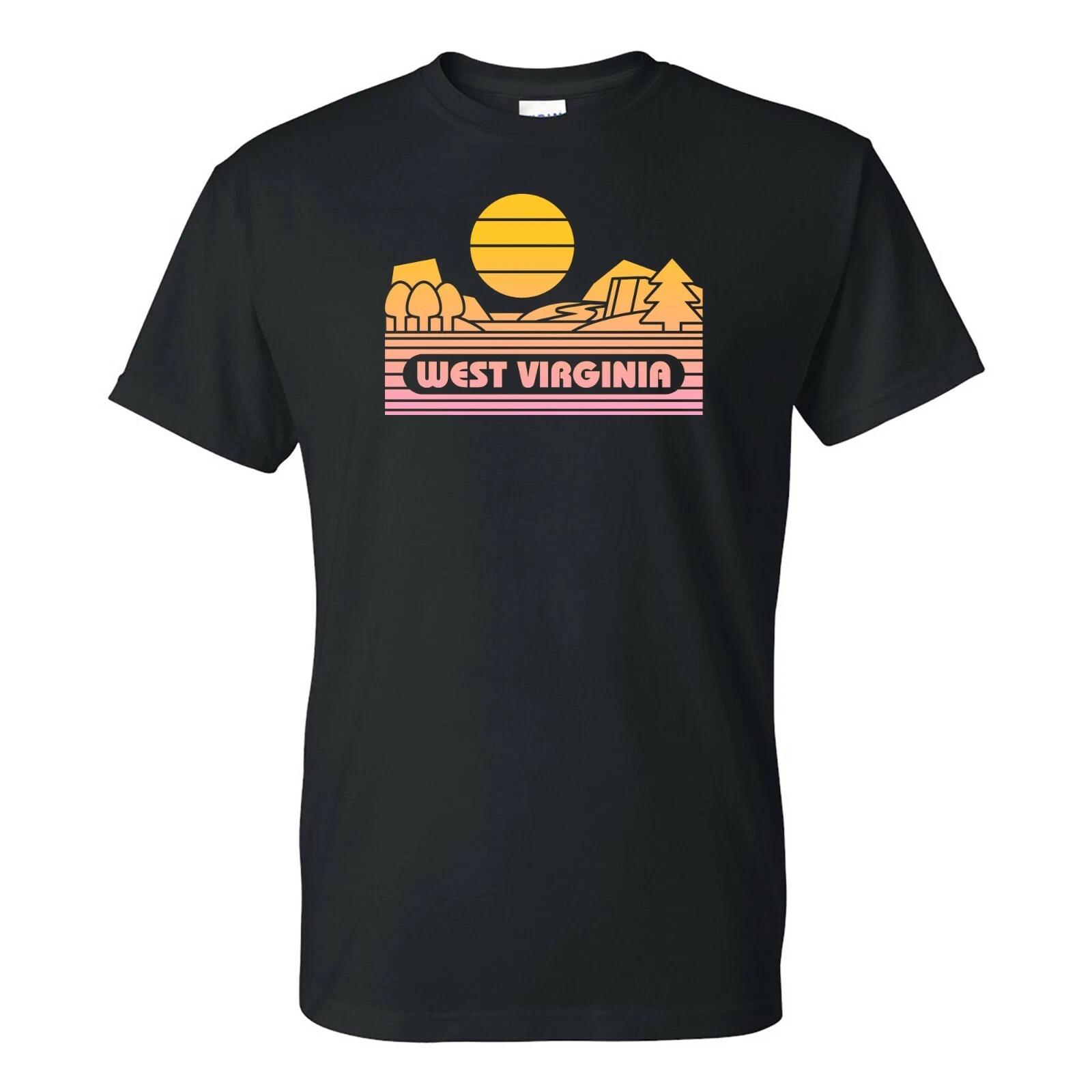 West Virginia Groovy Sunset - Landscape Vacation Home State T Shirt - Black S