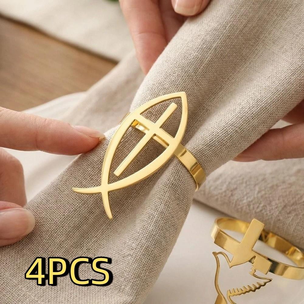 4PCS Iron Cross Napkin Rings Vintage Table Napkin Holder Dining Table Napkin Buckle  Banquet Dinner