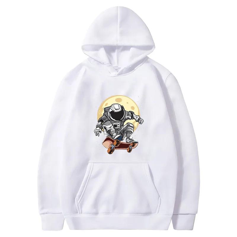 

Толстовка с капюшоном с принтом «Астронавты на скейтбордах» для женщин, унисекс, хлопковый топ с длинными рукавами, ракета XXXL белый