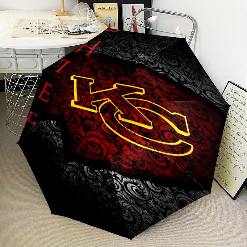 Kansas Chiefs Logo Umbrella Folding Umbrella, Automatic Umbrella 8-Frame for Travel, Camping Use Gift for Halloween Christmas