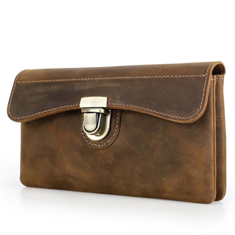 Black Angel Retro Crazy Horse Leather RFID Waist Bag with Dual Pockets and Magnetic Buckle