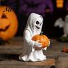 Durable Resin Halloween Ornament White Ghost Pumpkin Statue, Spooky Holding Mini Unique Sculpture for Office Figurine Garden Yard Tabletop Mantel Home