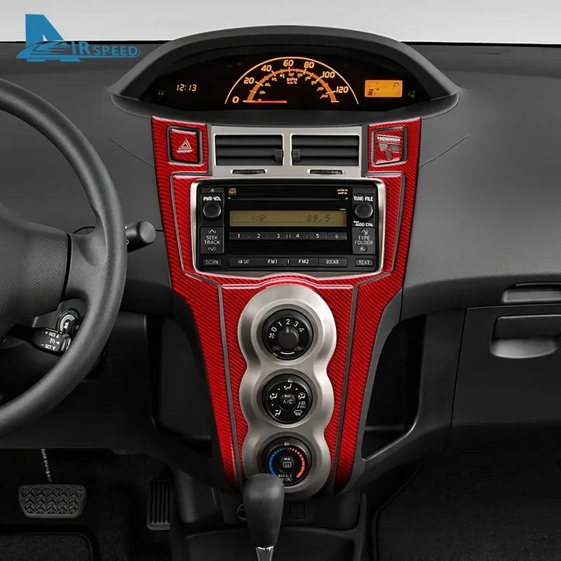 Car Central Control CD AC Knob Panel Trim Real Soft Carbon Fiber Sticker LHD RHD For Toyota Yaris 2006 2007 2008 2009 2010 2011