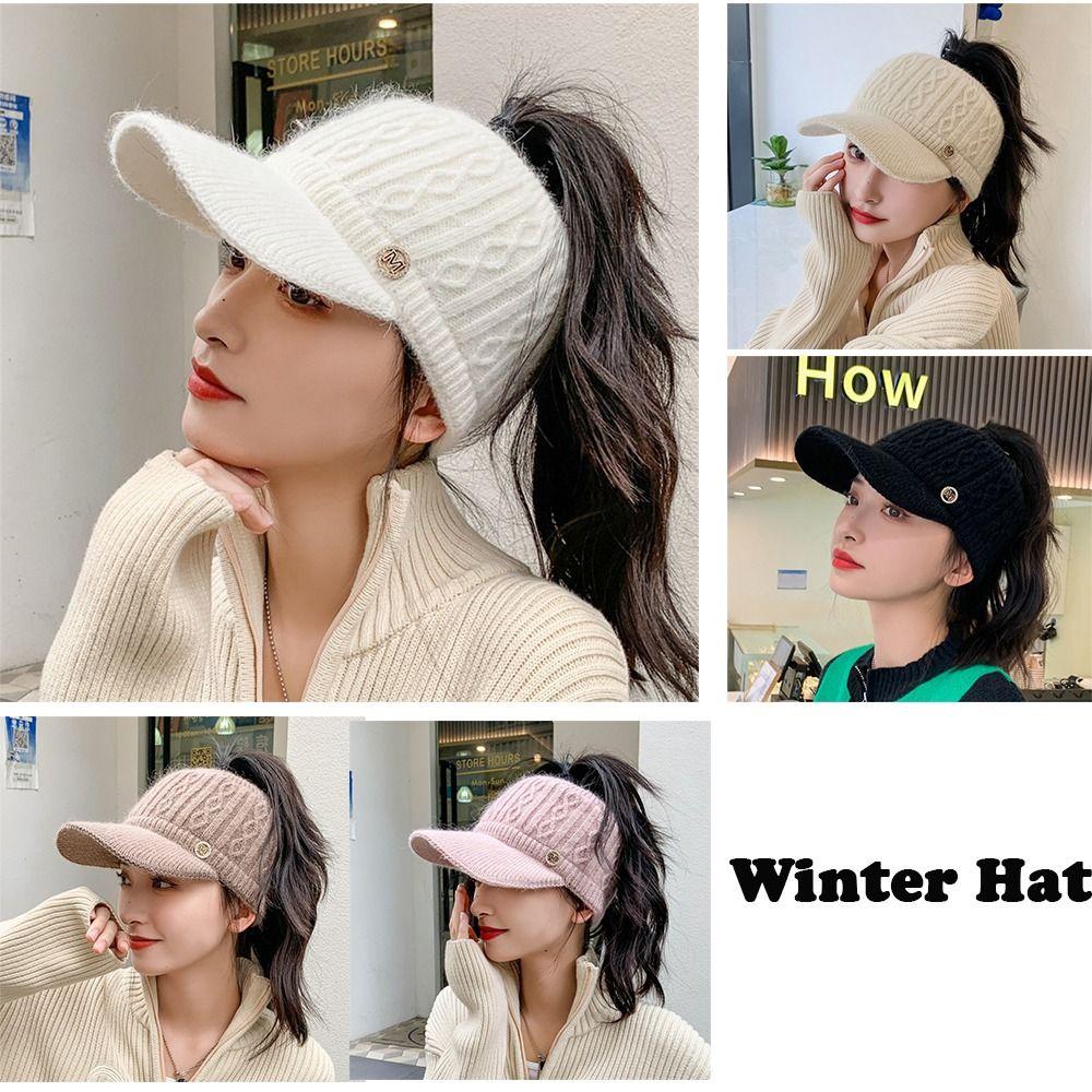 Women Hats 2025 New Autumn Winter Warm Rabbit Knitted Hats Outdoor Sports Golf Ponytail Hat Baseball Caps Empty Top Caps 1PC