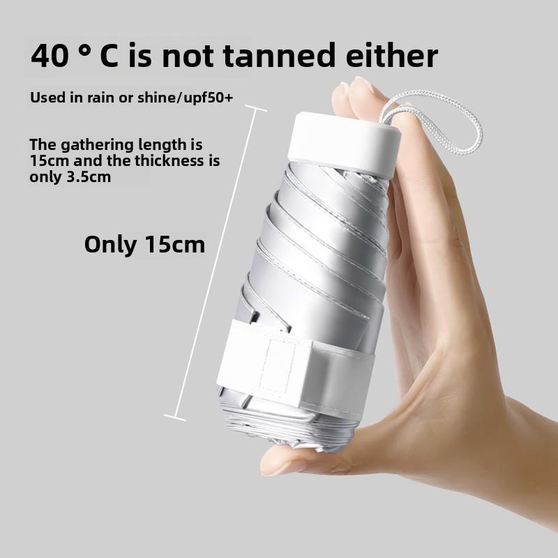 Titanium Silver Sun Protection 50+ Folding Capsule Umbrella for Women with High-end Ultraviolet 50% Off Sun Protection