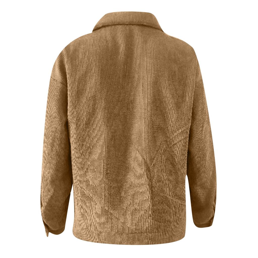 Women's  And Winter Loose Corduroy Lapel Double Pockets Long-Sleeved Shirt Jacket