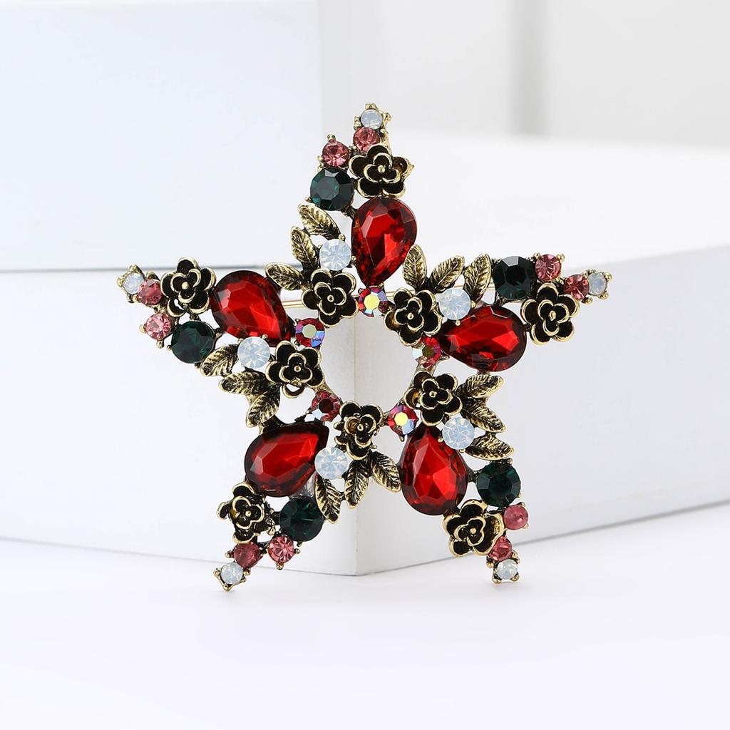 Fashion Versatile Alloy Rhinestone Pentagram Brooch Christmas Men'S And Women'S Suit Coat Corsage Ornament Pin