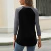 Women's Fashion Casual Raglan Sleeve Colorblock V-Neck Three-quarter Sleeve Decorative Button T-shirt Top