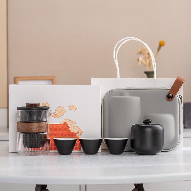 Yuanshan suet jade porcelain travel tea set outdoor set high-end celebration commemorative business souvenir gift box gift bag