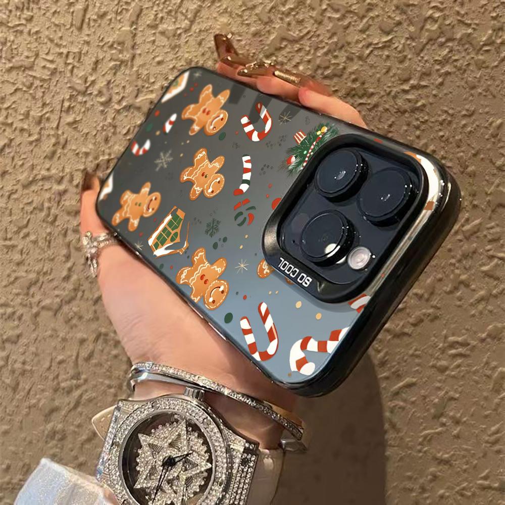 Cute Gingerbread Man Christmas Phone Case For iPhone 17 16 13 12 11 14 15 Pro Max Luxury Electroplate Silver Shockproof Cover