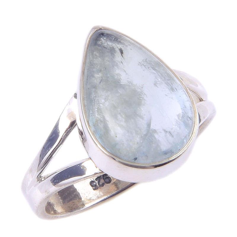 Natural Aquamarine Gemstone Handmade 925 Solid Sterling Silver Ring Size 6 B6u55