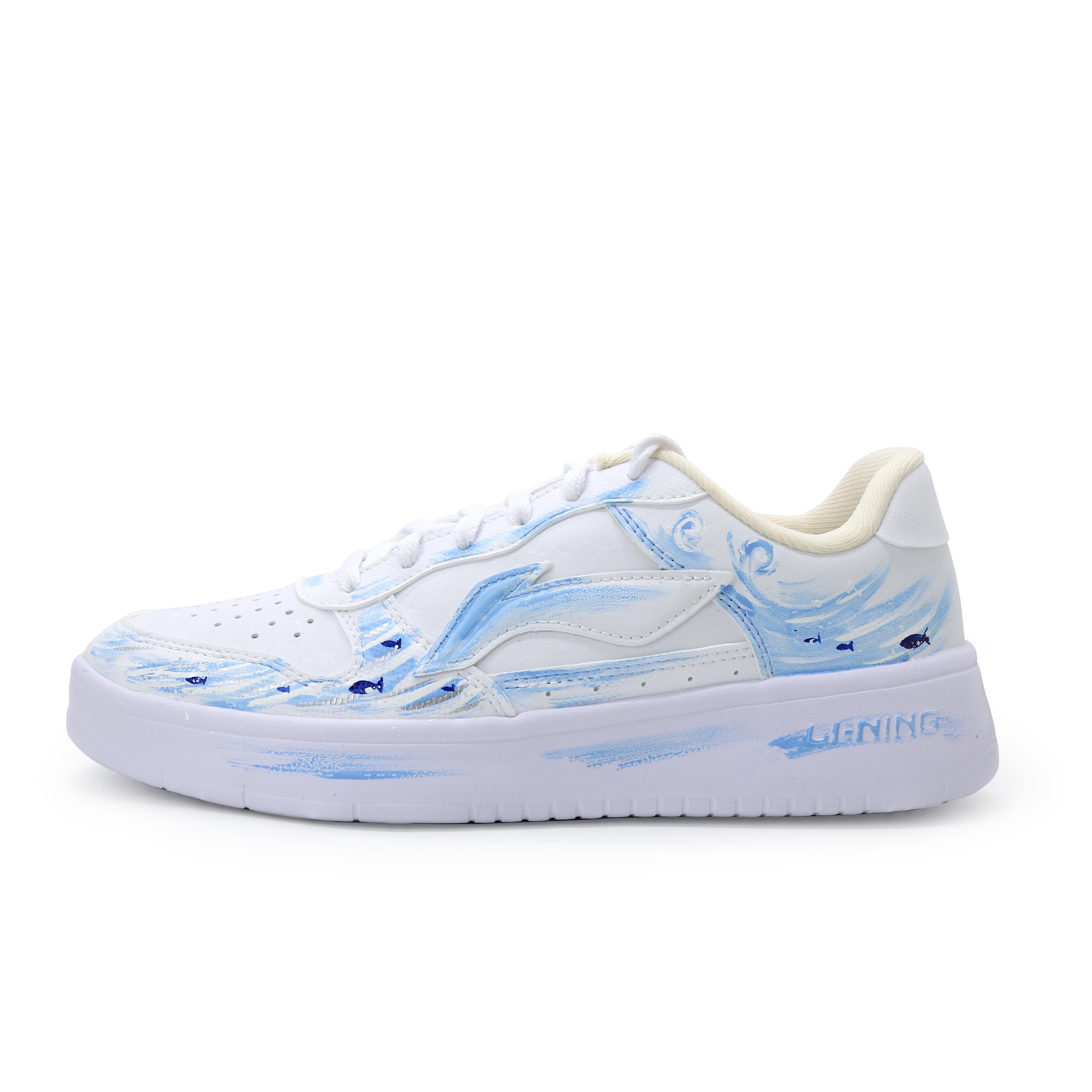 Li Ning Floating Boat Oceanarium PU Low top Skateboard Shoes Unisex Sea Blue AGCS420-6(Team1741-) 39