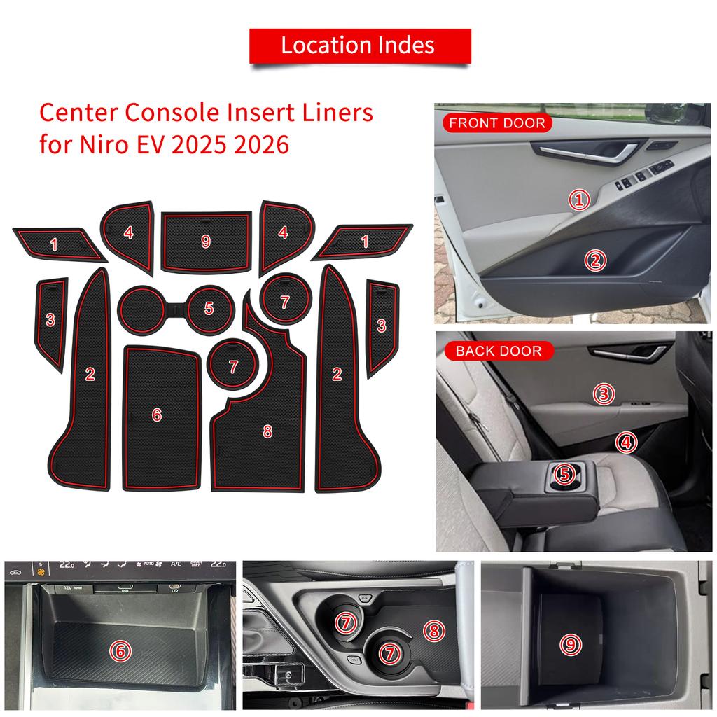 Smabee for Kia Niro EV 2023-2026 Anti-Slip Gate Slot Mat PVC Center Console Liners Door Groove Pad Non-slip Mats Accessories
