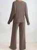 2025 Autumn/Winter Hot Selling Ribbed V-Neck Long Sleeve Brushed Casual Set for Women