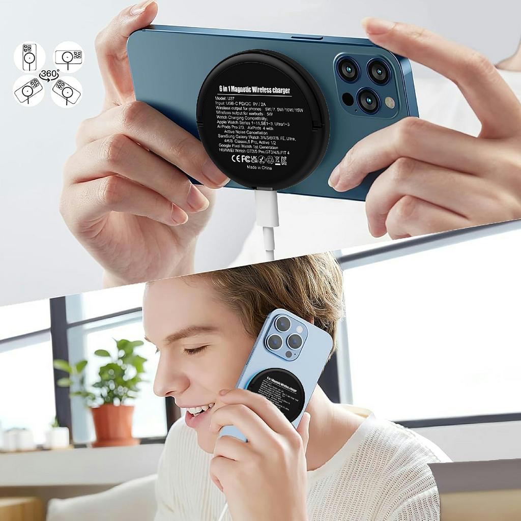 6 in 1 Magnetic Wireless Charger with Stand 15W Max Fast Charging Magnetic Stand