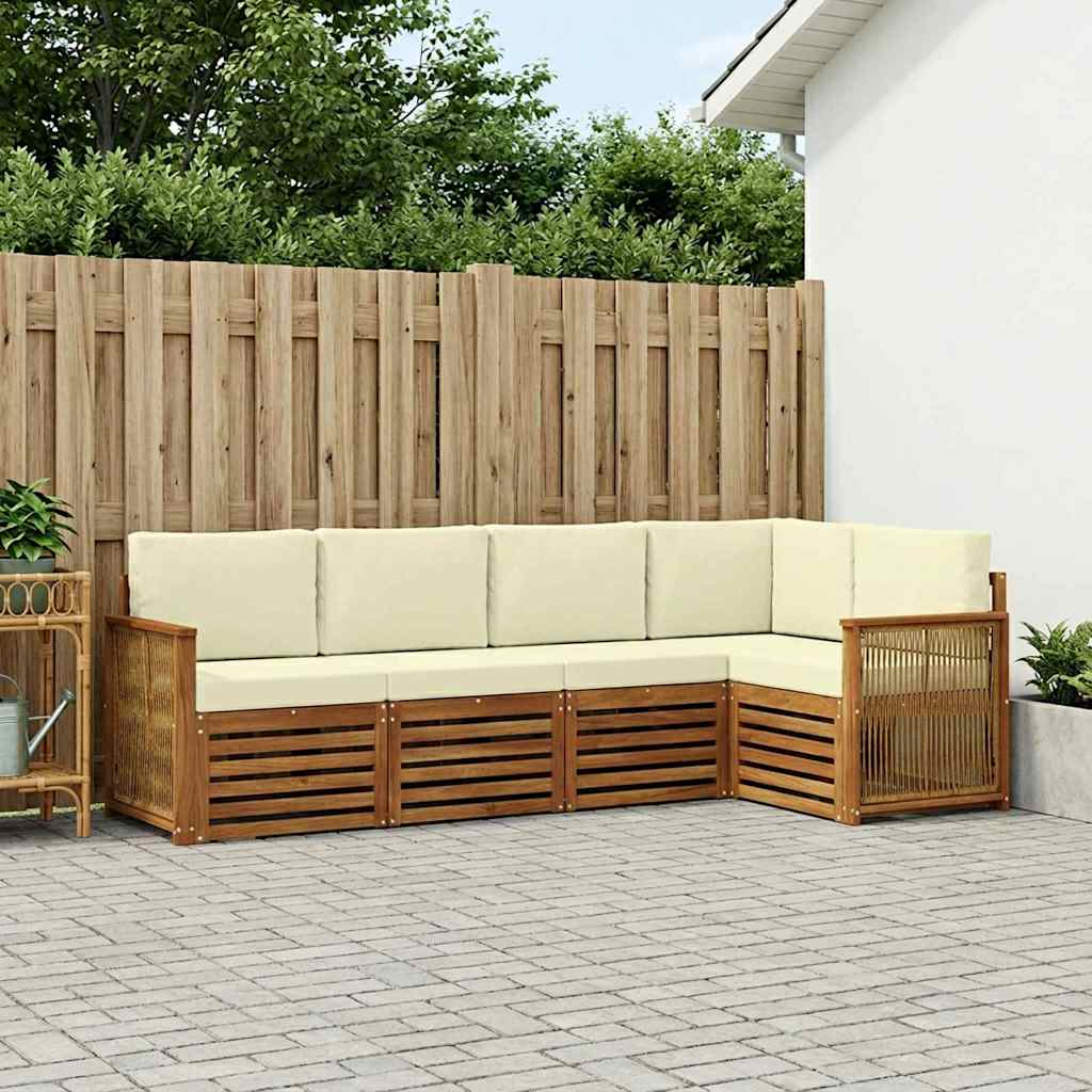 Outdoor Corner Sofa Set with Cushions 4 pcs Natural and Cream
