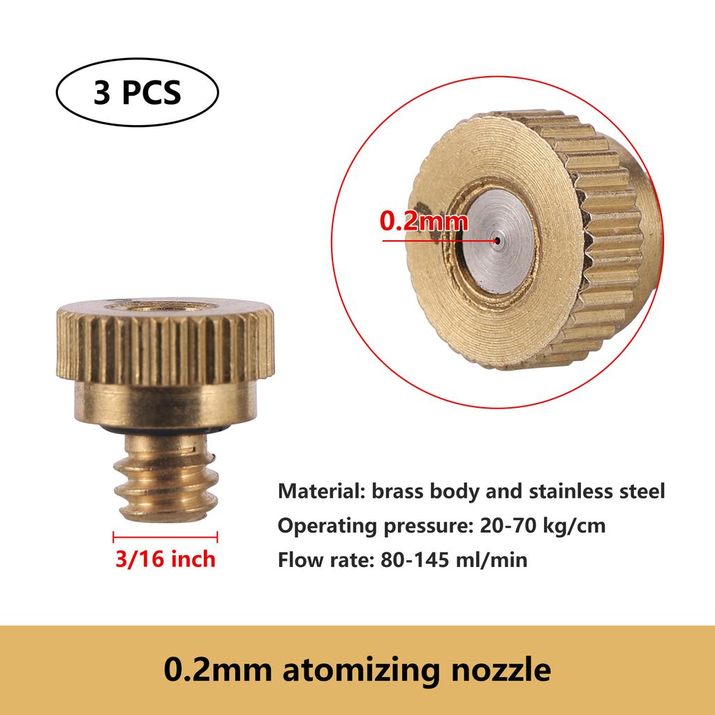 0.2/0.3/0.4/0.5mm Brass Spray Nozzle Atomizing Nozzle Kit for Cooling System 1/4" Tube Low Pressure Garden Yard Atomizing Nozzle