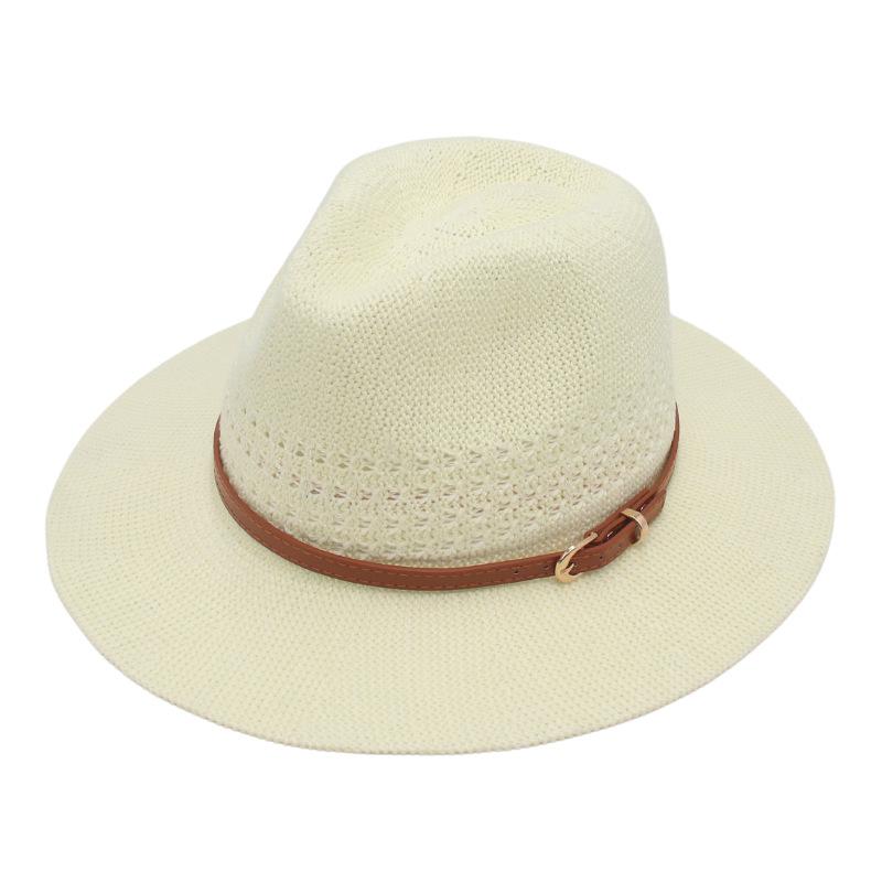 Not Afraid Of Deformation Italian Retro Jazz Hat Leather Buckle Top Hat Flat Brim Versatile Panama Cloakroom Decorative Wide Brim Hat