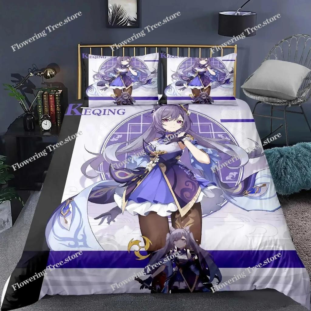 Genshin Impact Bedding Set Game Print Duvet Cover Quilt Soft Duvet Cover Sets Home Textile Queen King Size Girl Kids Room Decor0