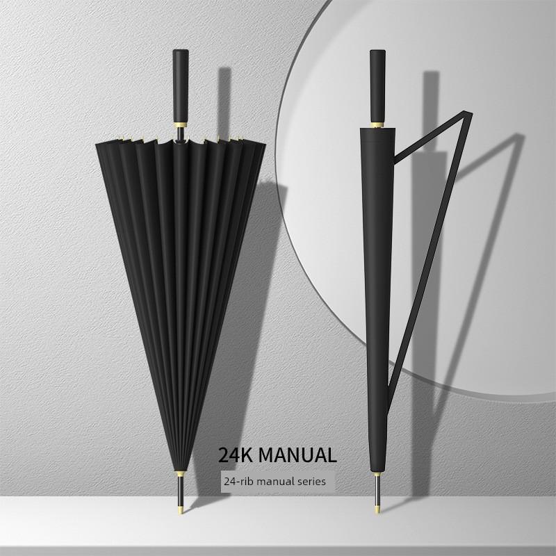 24-Rib Automatic Umbrella, Large Size, Extra-Large, Factory Bulk Straight Handle Long Handle Umbrella, Dual-Use for Sun and Rain, with Logo Printing