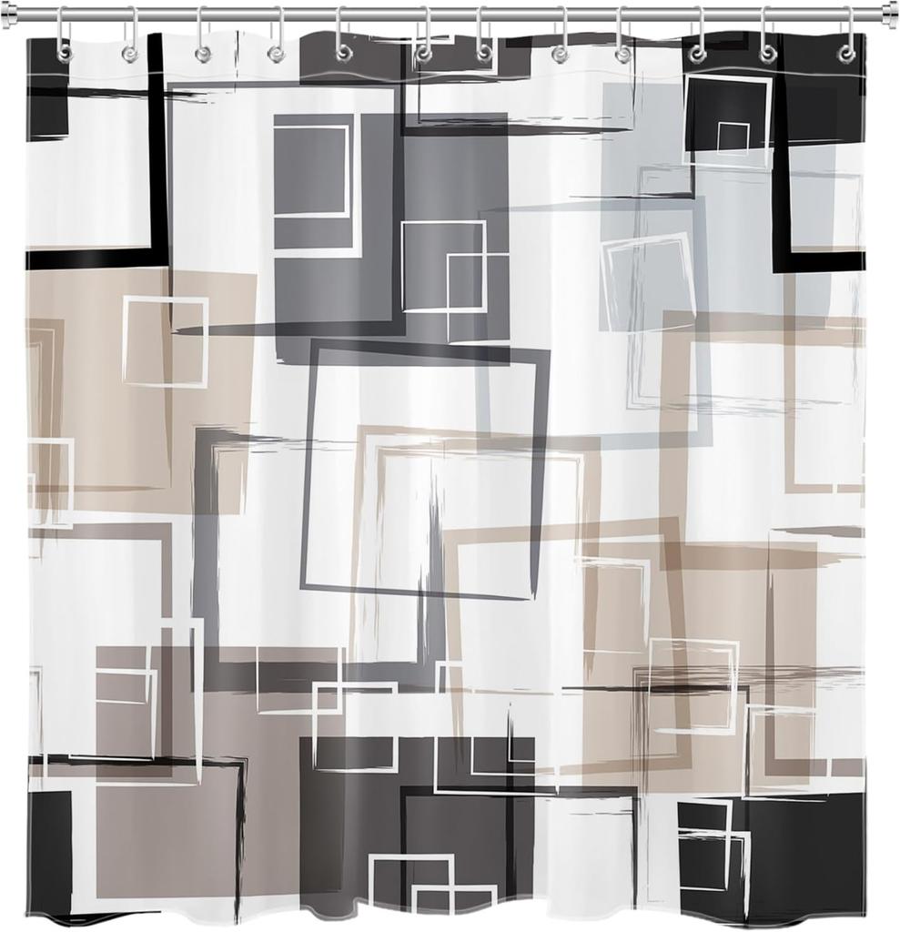 Modern Geometric Shower Curtain Brown Black And White Abstract Geometric Shower Curtain For Bathroom Modern Minimalist Bath