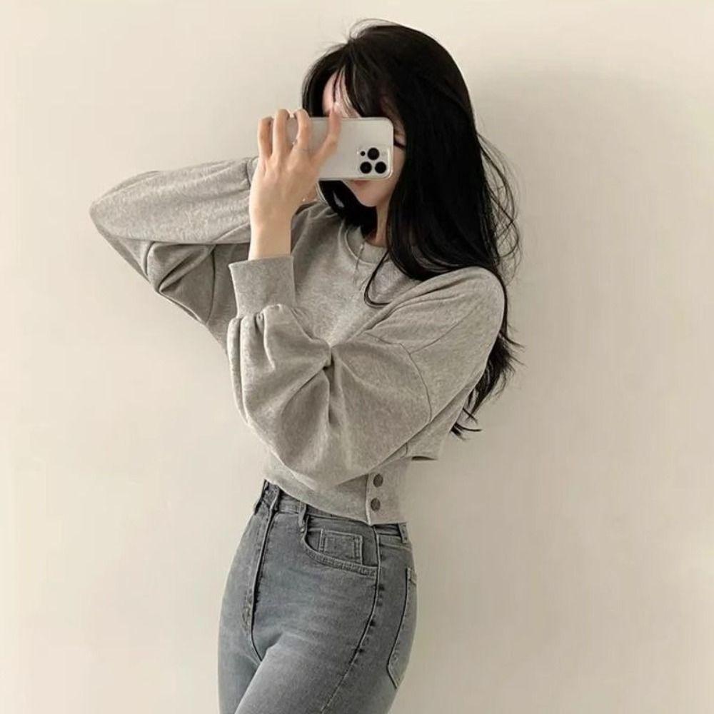 Pulover Y2k cu gât rotund, Hanorace pentru femei, Confortabil, Mânecă lungă, Primăvară Toamnă